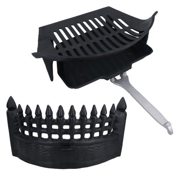 16" Fire Grate Front, Grate, Ashpan & Handle Fireplace Cast Iron Log Coal Saver Carousel 6