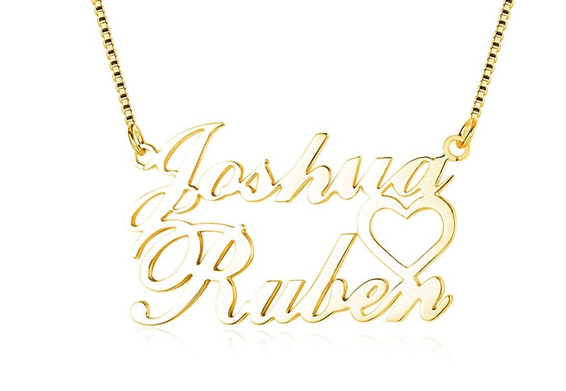 14kt Gold Plated Double Name Necklace with Heart - Design Your OWN now! Carousel 1