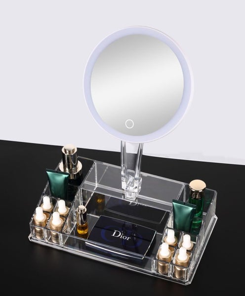 LED Mirror with Cosmetic Organiser Carousel 1
