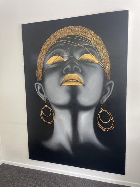 African Woman Portrait with Gold Makeup & Headwear Wall Art - Canvas 1800x1400 Carousel 1