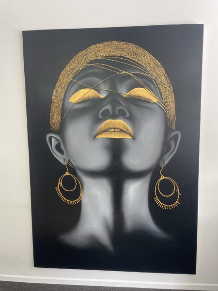 African Woman Portrait with Gold Makeup & Headwear Wall Art - Canvas 1800x1400 Carousel 2