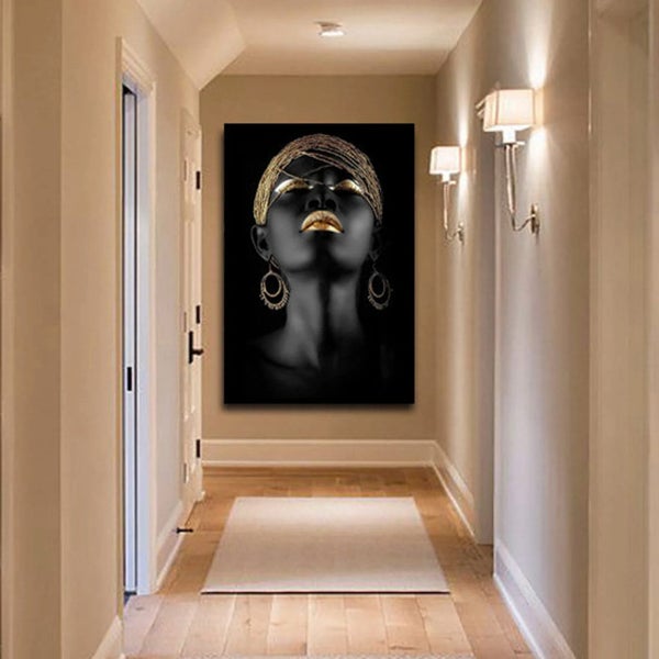 African Woman Portrait with Gold Makeup & Headwear Wall Art - Canvas 1800x1400 Carousel 3