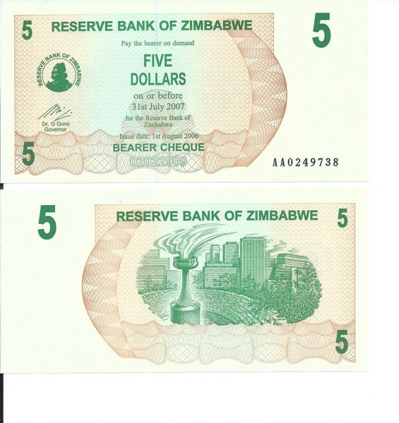ZIMBABWE-2006 5 Dollar Bearer Cheque Carousel 1