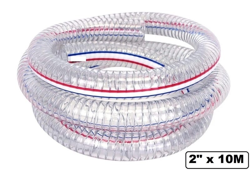 2" Inch 10M Water Pump Hose PVC Irrigation Suction Transfer Inlet Rigid Hose Carousel 1