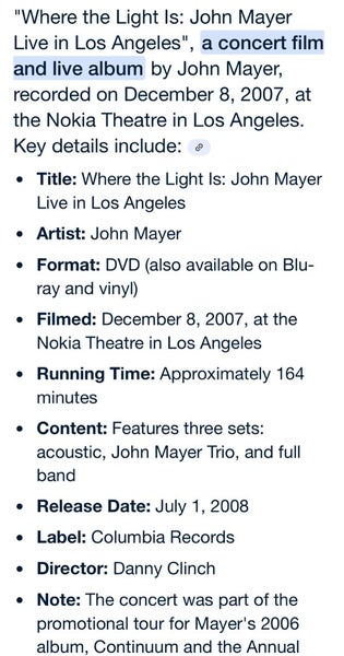 John Mayer Where the light is live in LA DVD and Carousel 3