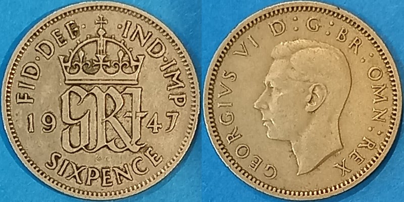 1947. GREAT BRITAIN. SIXPENCE. Carousel 1