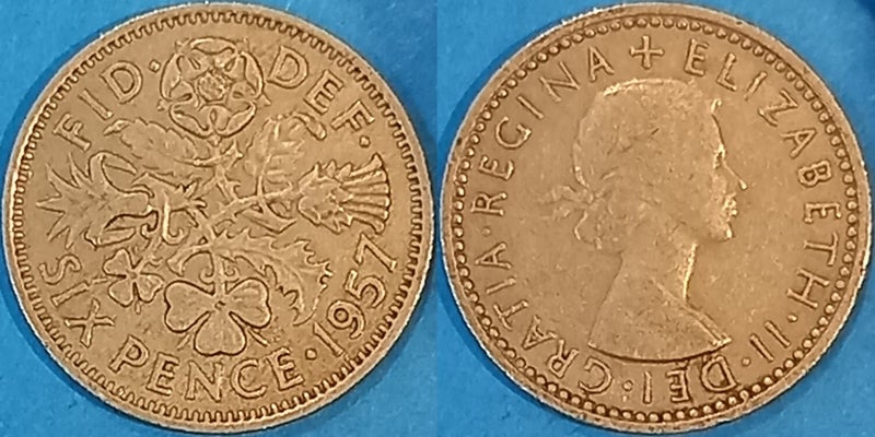 1957. GREAT BRITAIN. SIXPENCE. Carousel 1