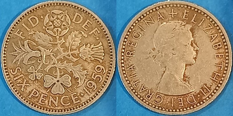 1959. GREAT BRITAIN. SIXPENCE. Carousel 1