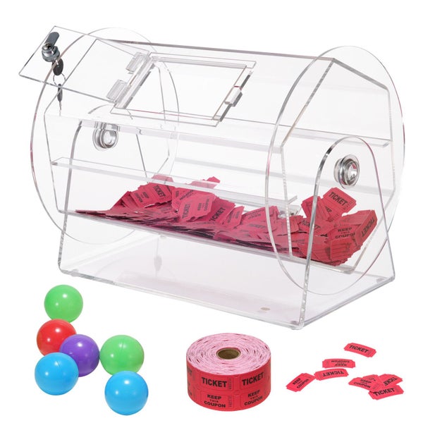 NEW Acrylic Raffle Drum Lottery Cage Holds 5000 Tickets or 200 Bingo Balls Carousel 1