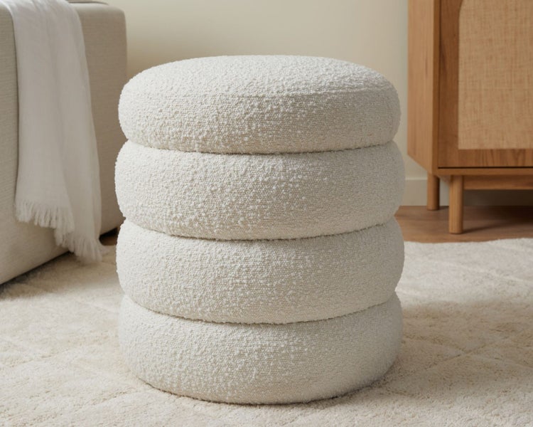 MOCKA SECONDS: Boucle Sculptural Ottoman - Small - Cream Carousel 1