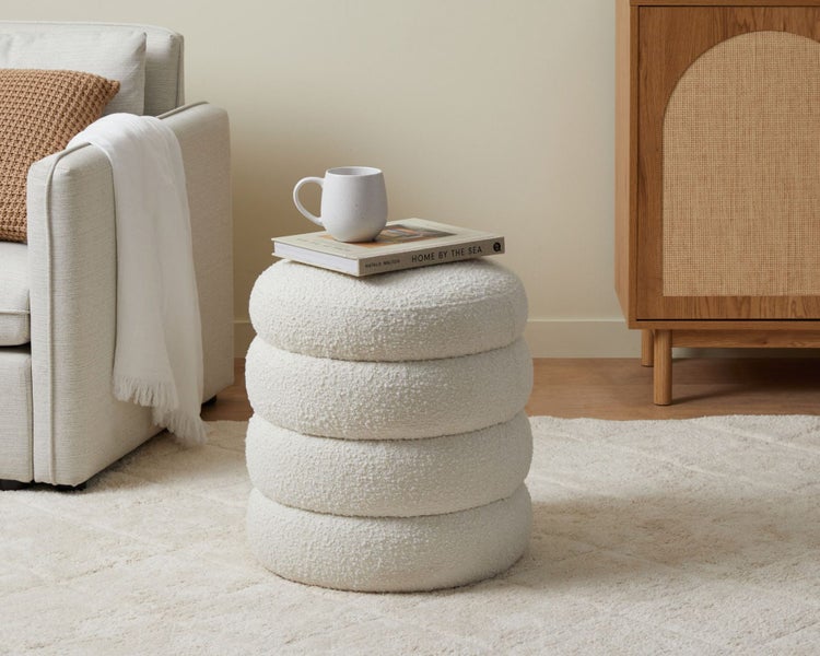 MOCKA SECONDS: Boucle Sculptural Ottoman - Small - Cream Carousel 2