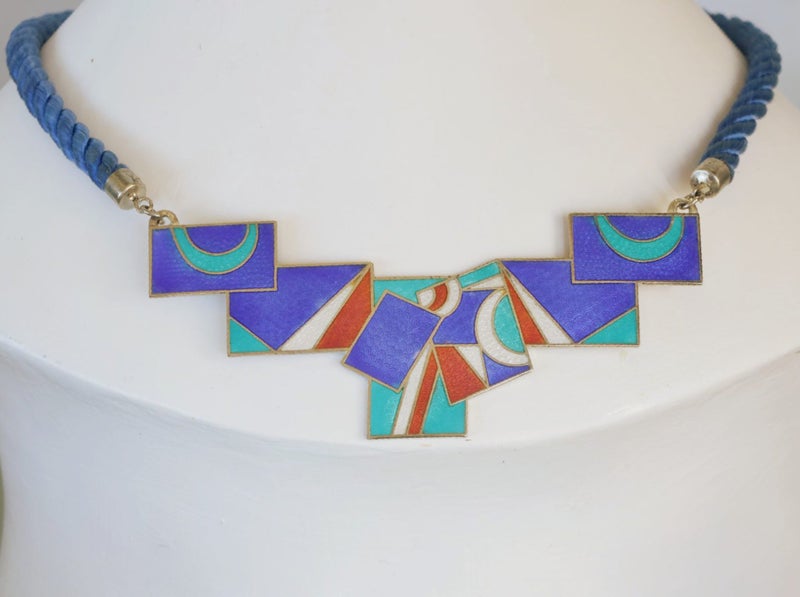 Statement Post-Modernist 80s abstract choker Vibrant enamel cloisonné necklace Carousel 2