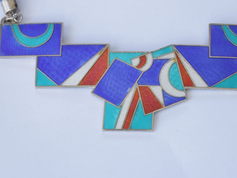 Statement Post-Modernist 80s abstract choker Vibrant enamel cloisonné necklace Carousel 4