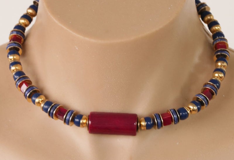 vintage designer Gay Boyer choker necklace Post modern Aztec 80s style Carousel 1