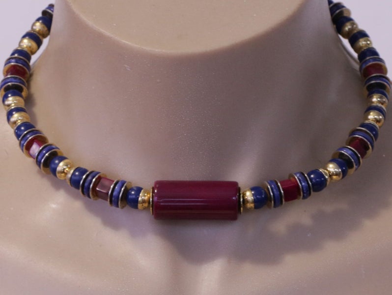 vintage designer Gay Boyer choker necklace Post modern Aztec 80s style Carousel 3