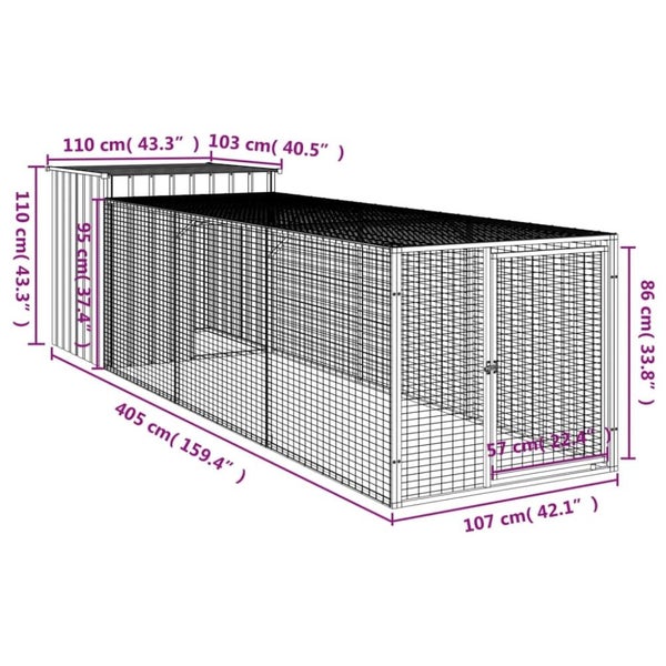 Chicken Cage With Run Light Grey 110x405x110 Cm Galvanised Steel Tonkbka Carousel 2
