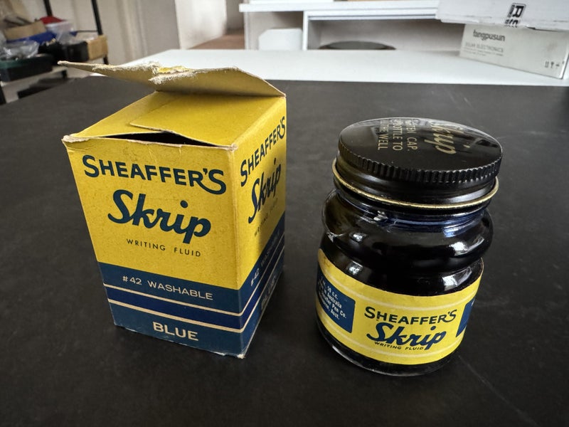 Vintage Sheaffer Skrip Blue Fountain Pen Ink Bottle - Almost Full! Carousel 1
