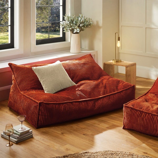 Cadence & Co Wilde Ribbed Luxe Fleece Double Sofa Bean Bag Lounge Cover Rust Red Carousel 1