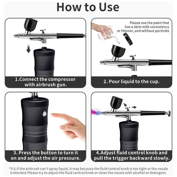 Portable Air Compressor Kit Air-Brush Paint Spray Gun Nail Tattoo Art Airbrush Carousel 12