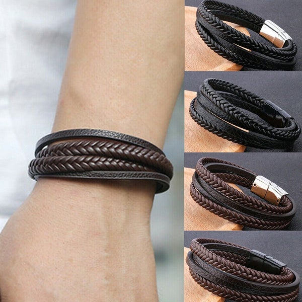 Magnetic Mens Leather Wrist Braided Bracelet Wristband Bangle Carousel 1