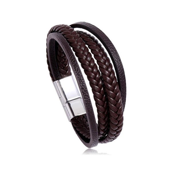 Magnetic Mens Leather Wrist Braided Bracelet Wristband Bangle Carousel 6