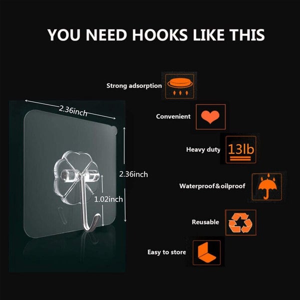 1Pcs Adhesive Sticky Hooks Heavy Duty Wall Seamless Hook Hangers Transparent Carousel 2