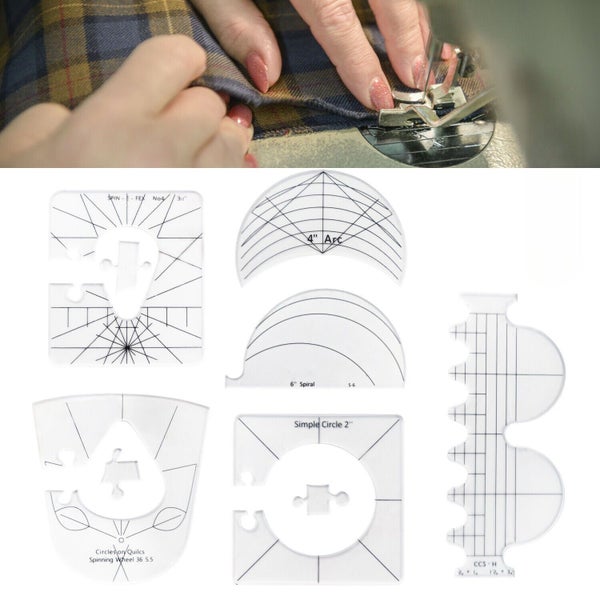 6pcs Free Motion Quilting Template Sewing Machine Ruler DIY Sewing Tools Kit J Carousel 1