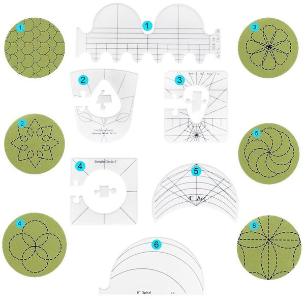 6pcs Free Motion Quilting Template Sewing Machine Ruler DIY Sewing Tools Kit J Carousel 7
