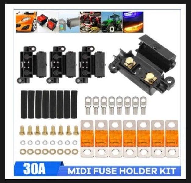 30A Midi Fuse Holder Kit 4 ANS 7 x 30 AMP Fuses to suit BCDC Dual Battery Charge Carousel 1