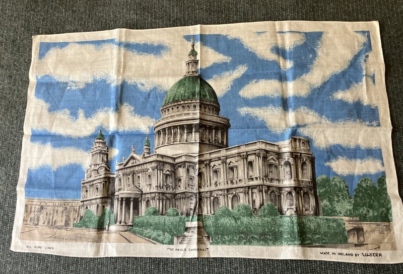 VINTAGE ST PAULS CATHEDRAL LINEN (ULSTER) TEA TOWEL c. 1960's Carousel 1