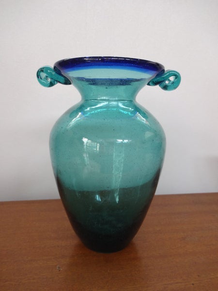Art Glass Vase Teal & Blue Carousel 1
