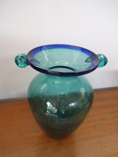 Art Glass Vase Teal & Blue Carousel 6