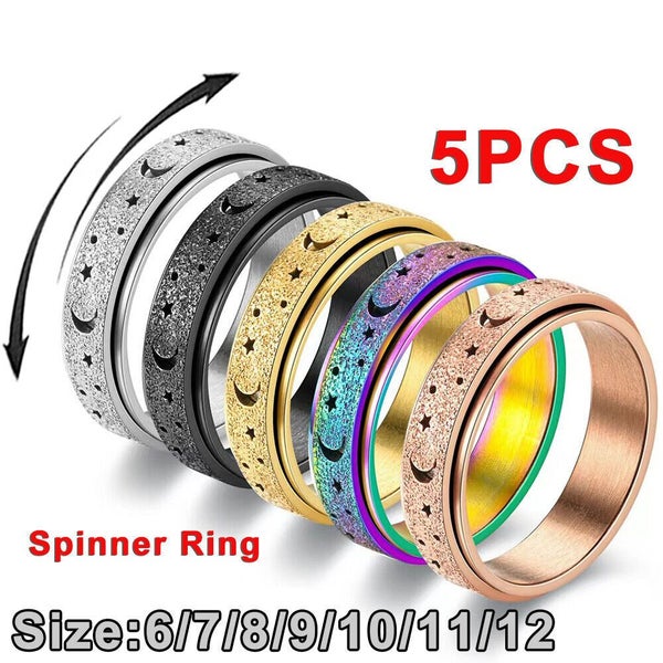 5X Anti-anxiety Spinner Designs Fidget Rotating Stainless Steel Ring Band Relief Carousel 1
