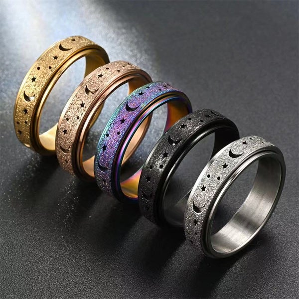 5X Anti-anxiety Spinner Designs Fidget Rotating Stainless Steel Ring Band Relief Carousel 11