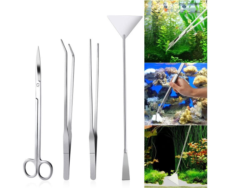 4Pcs Stainless Steel Aquarium Tank Water Plant Tweezers And Scissors Spatul Carousel 1