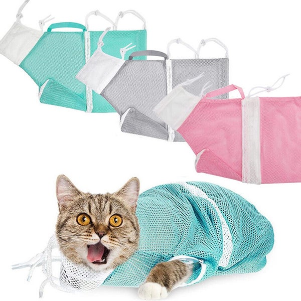 Mesh Cat Grooming Bath Bag Cat Supplies Washing Bags Pet Bathing Nail Trimm Carousel 1