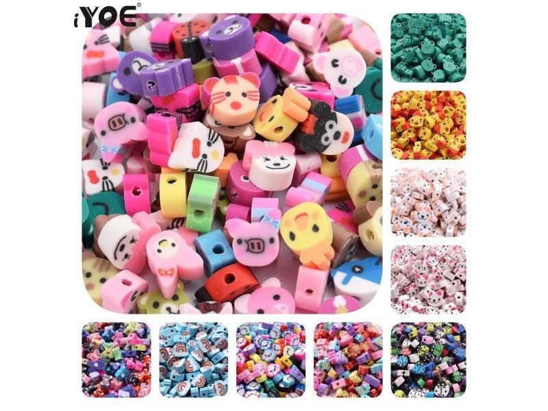 30/50/100pcs Animal Polymer Clay Beads Sunflower Pig Frog Fruit Spacer Seed Carousel 1