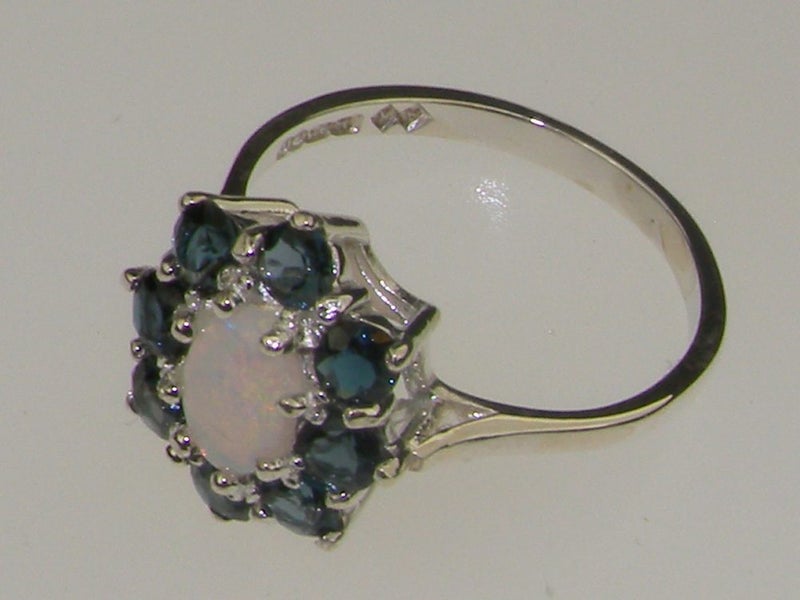 Gold Natural Opal & London Blue Topaz Womens Ring - Hallmarked 10k White Gold Carousel 1