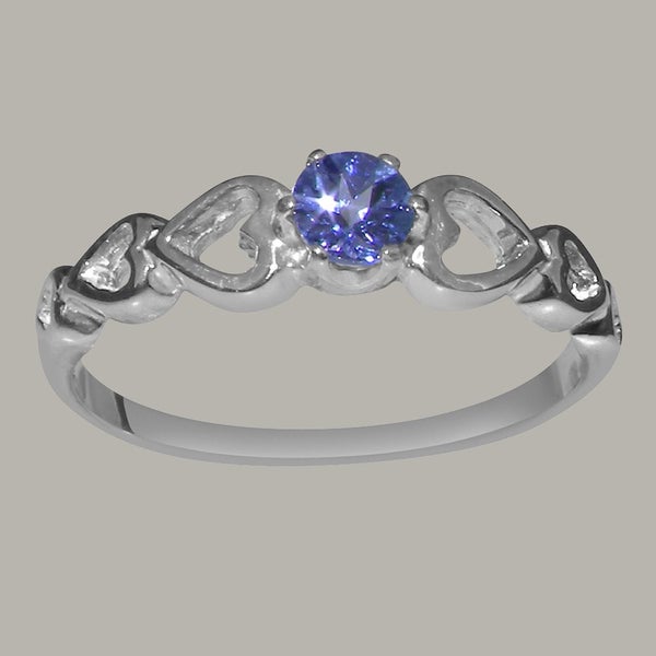 White Gold Natural Tanzanite Womens Solitaire Ring - Full 14ct Gold UK Hallmark Carousel 1