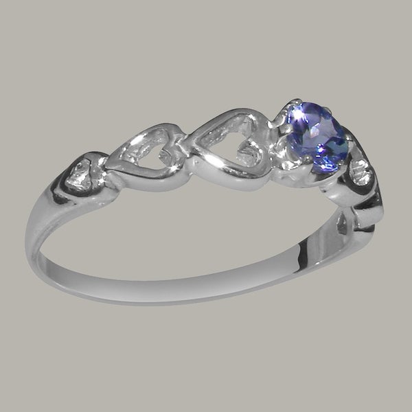 White Gold Natural Tanzanite Womens Solitaire Ring - Full 14ct Gold UK Hallmark Carousel 2