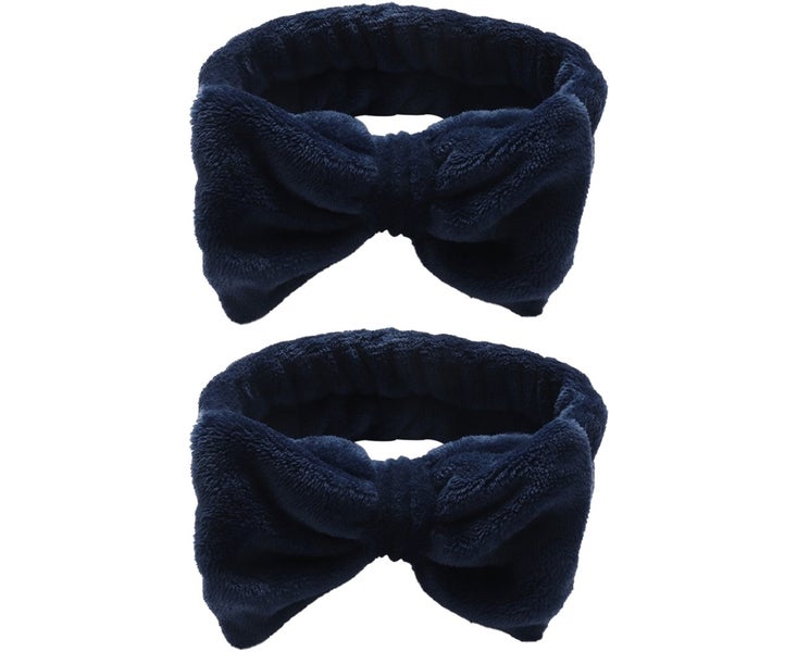 2Pcs Facial Headband for Bath Spa Makeup Bow Head Wrap Soft Head Cloth Navy Carousel 1