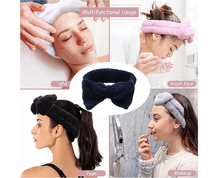 2Pcs Facial Headband for Bath Spa Makeup Bow Head Wrap Soft Head Cloth Navy Carousel 5