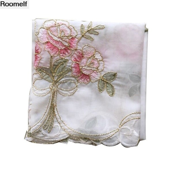 Rose Embroidery Gold Line lace Home Kitchen window white Sheer Cafe Curtain Carousel 7