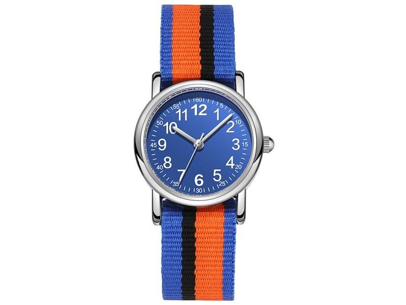 Easy To Read Kids Watch Slip-Thru Fabric Strap Japan Movement Silver Tone Case Carousel 1