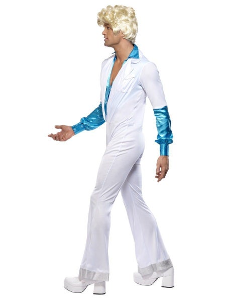70s Disco Man Costume Adult White Blue Jumpsuit Carousel 2