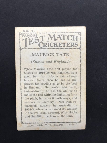 M. Tate 1926 Famous Test Cricketers Amalgamated Press Trade Card Carousel 2