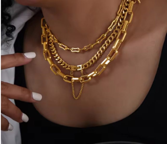 Jewelry Set 316L Stainless Steel Gold Colour Chain 3 Necklaces Carousel 1