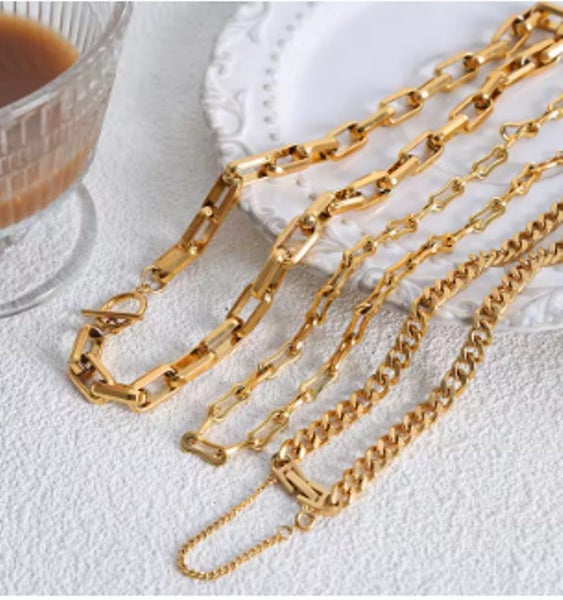 Jewelry Set 316L Stainless Steel Gold Colour Chain 3 Necklaces Carousel 2