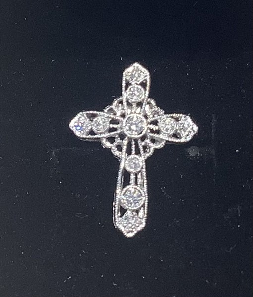 VINTAGE DIAMOND PLATINUM PENDENT CROSS , NECKLACE Carousel 5