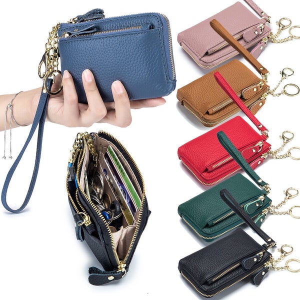 Soft Real Leather Coin Purse for Women Wristlet Mini Pouch Wallet with Keychain Carousel 1